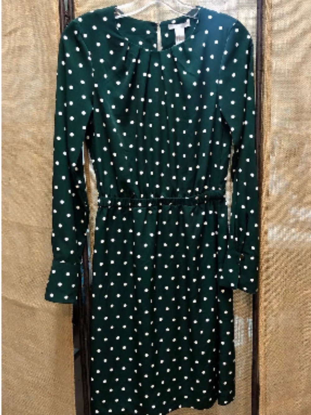 H&M Dark Green Polka Dot Long Sleeve Dress